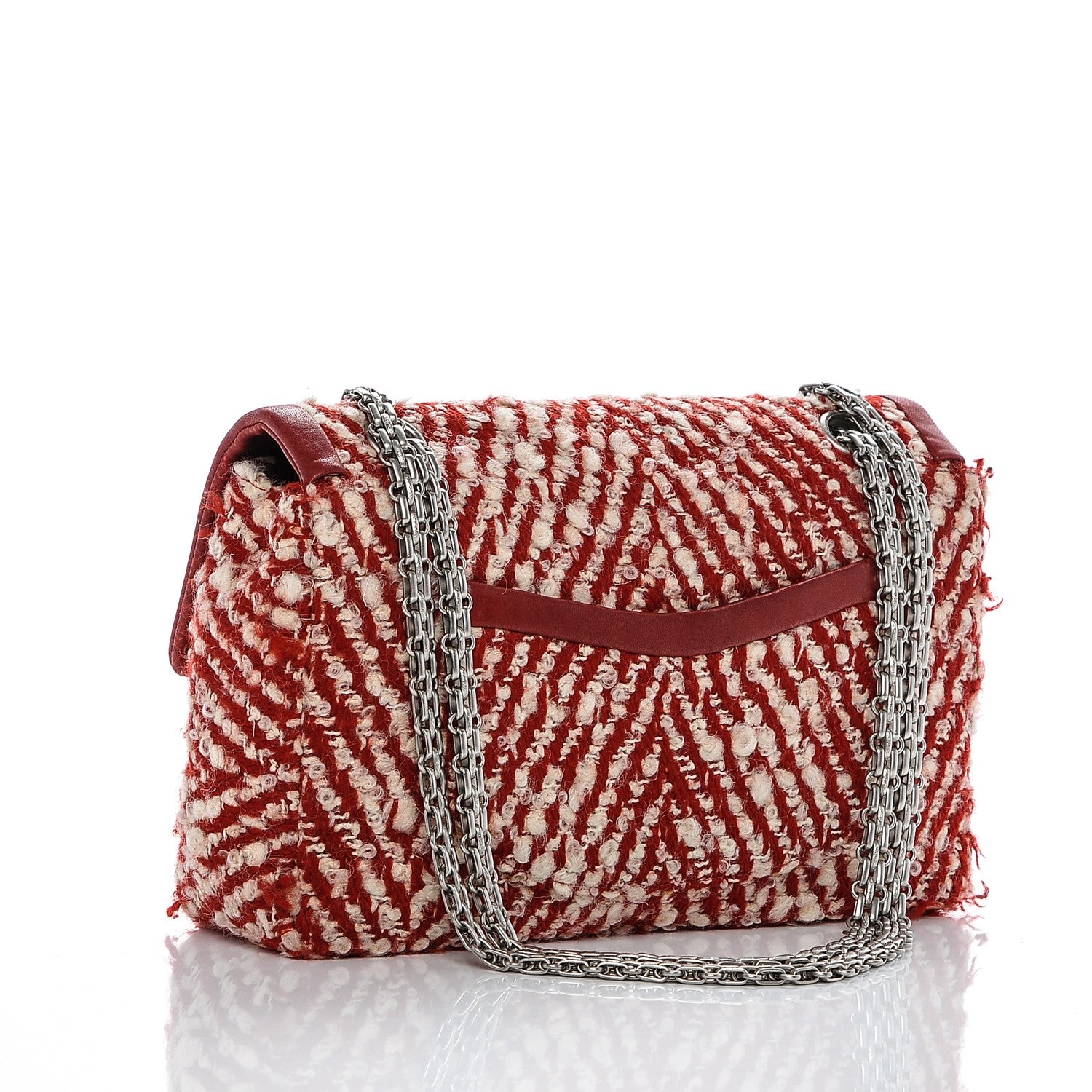 Chanel Chevron Tweed Medium Flap Red White 3 of 9