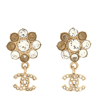 Chanel Crystal CC Flower Dangle Earrings Gold Beige 1 of 5