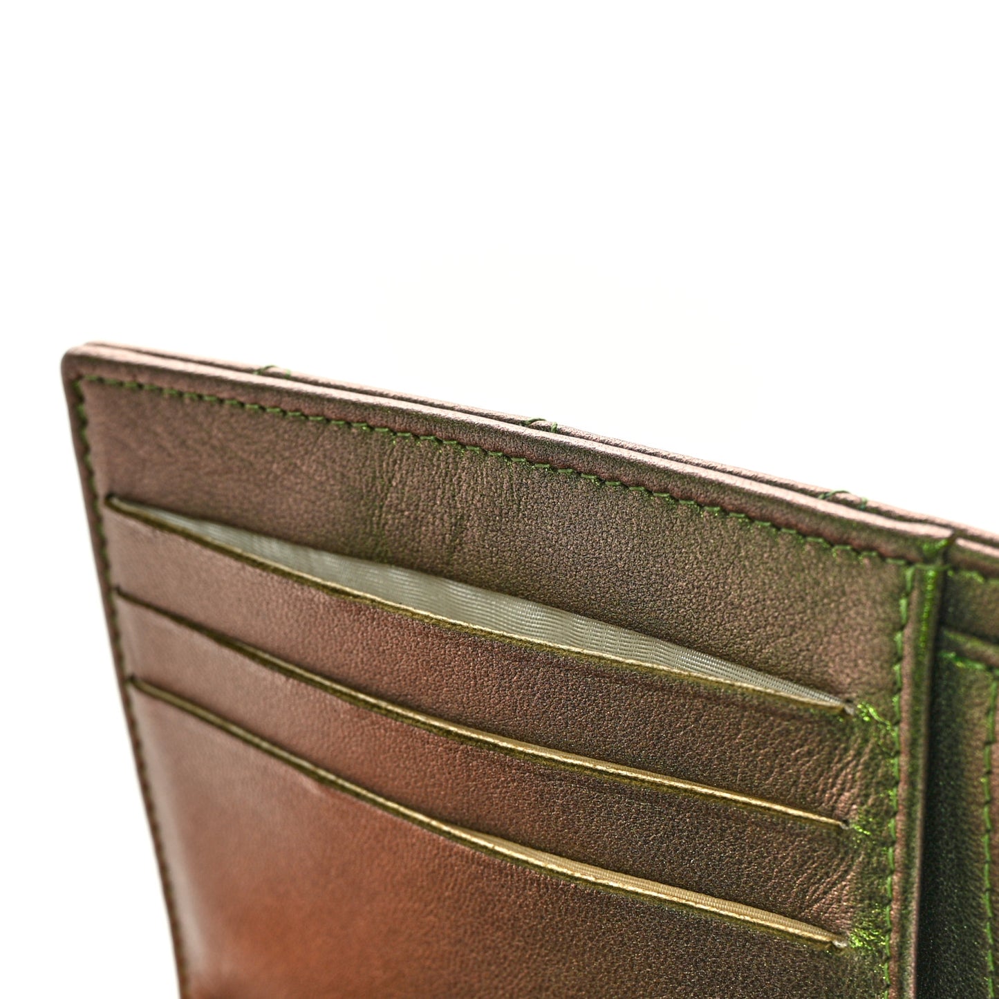 Iridescent Lambskin Quilted Small Compact Wallet Green