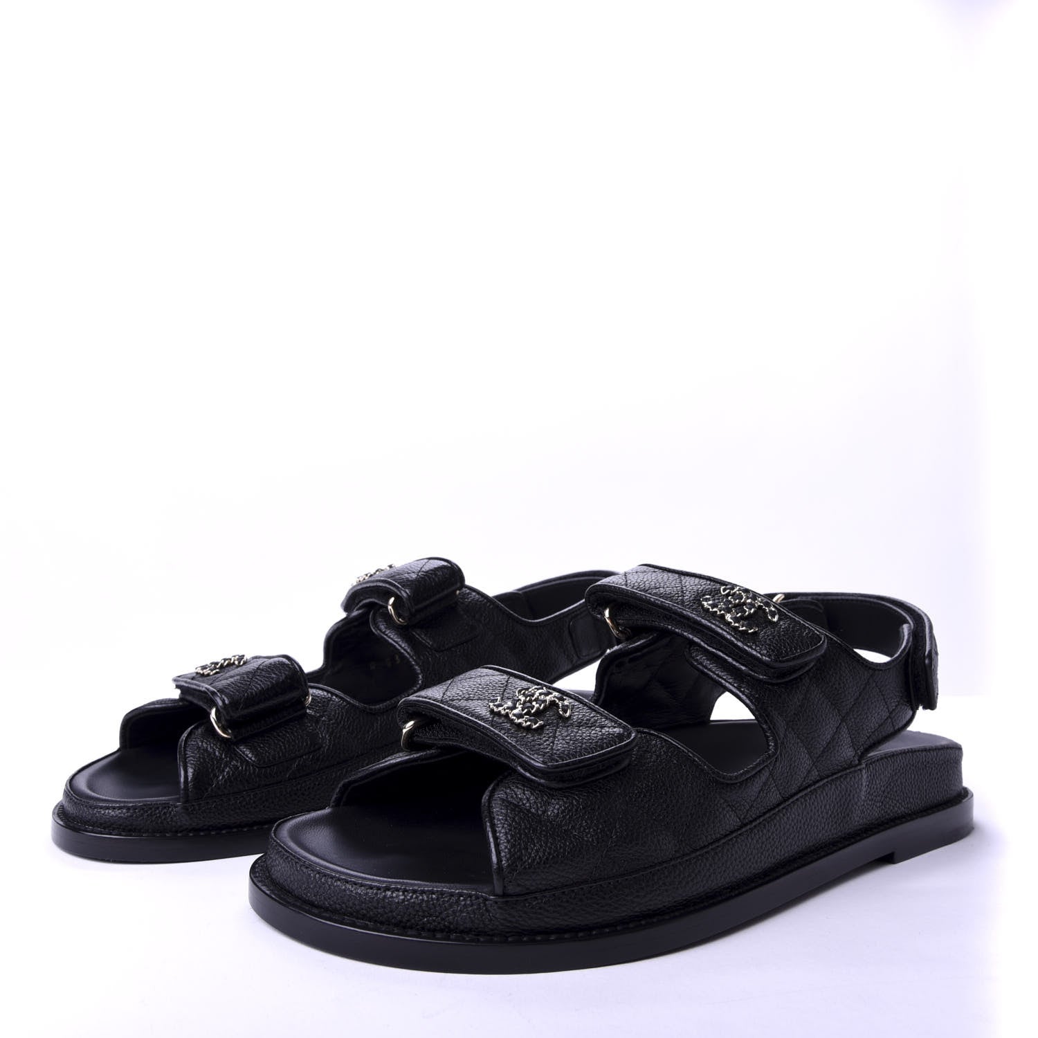 Chanel Grained Calfskin Velcro Dad Sandals 39 Black 3 of 9