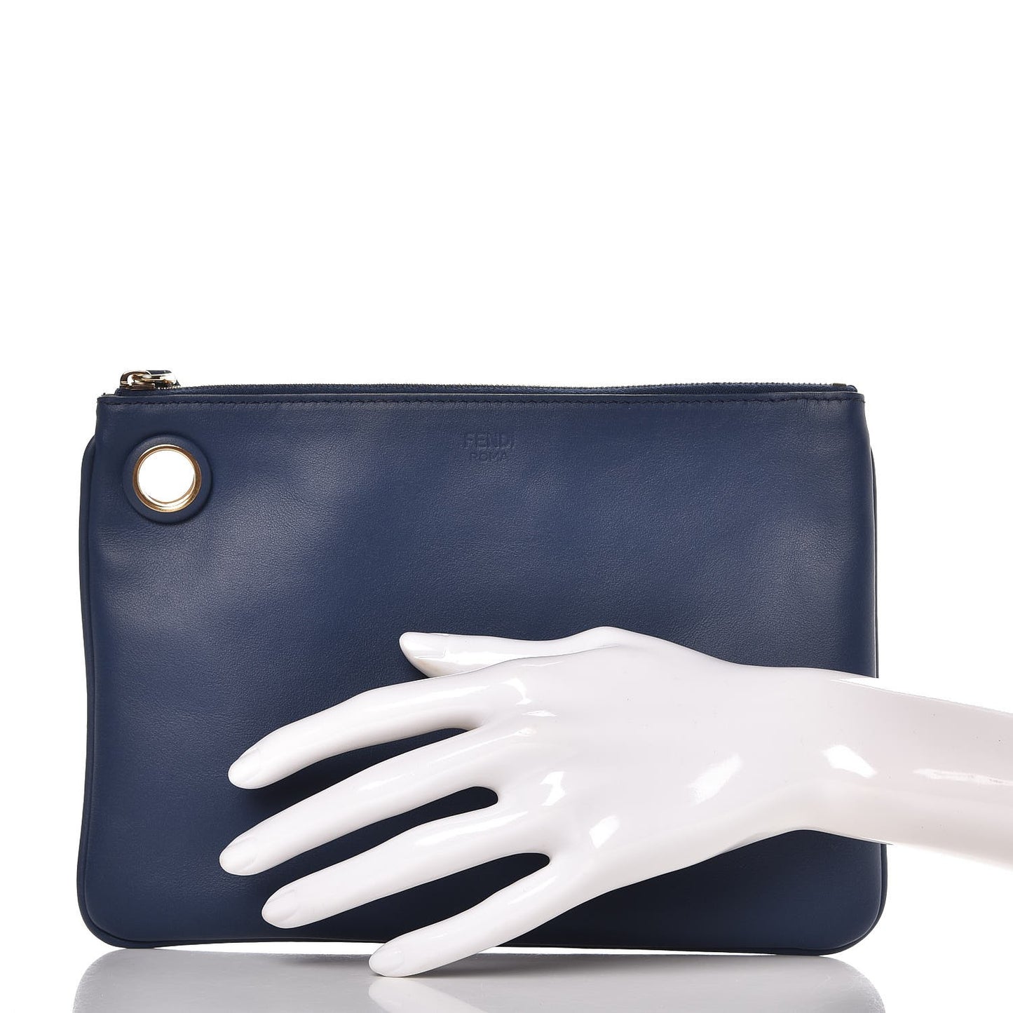Vitello Century Opaco F is Fendi Pouch Blu Scuro