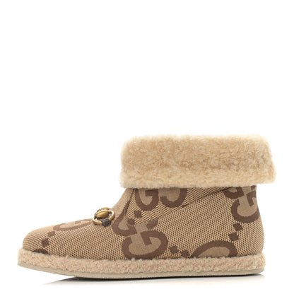 Gucci Monogram Jumbo GG Wool Womens Fria Horsebit Ankle Boots 36 Camel Ebony Butterscotch 1 of 8