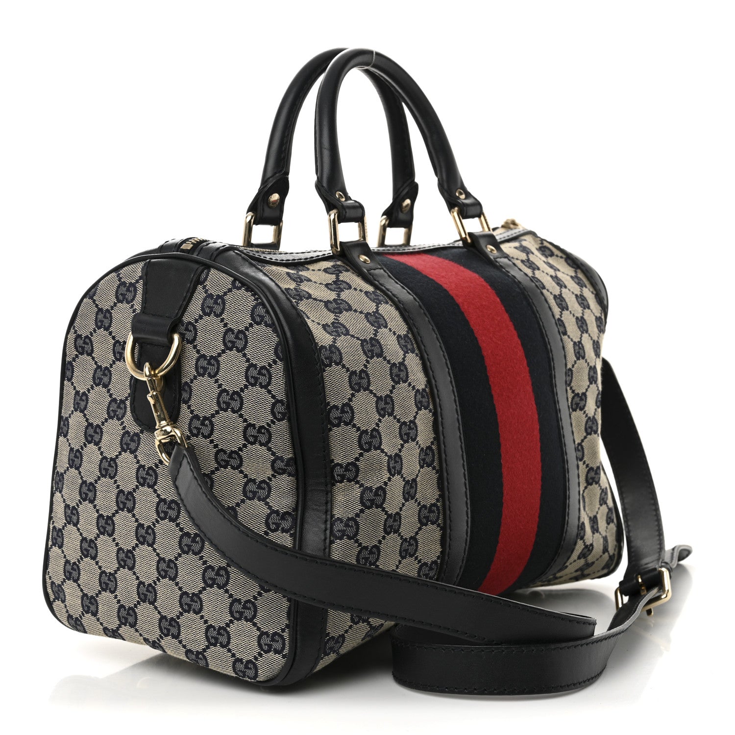 Gucci Monogram Selleria Calfskin Vintage Web Medium Boston Beige Blue 7 of 31