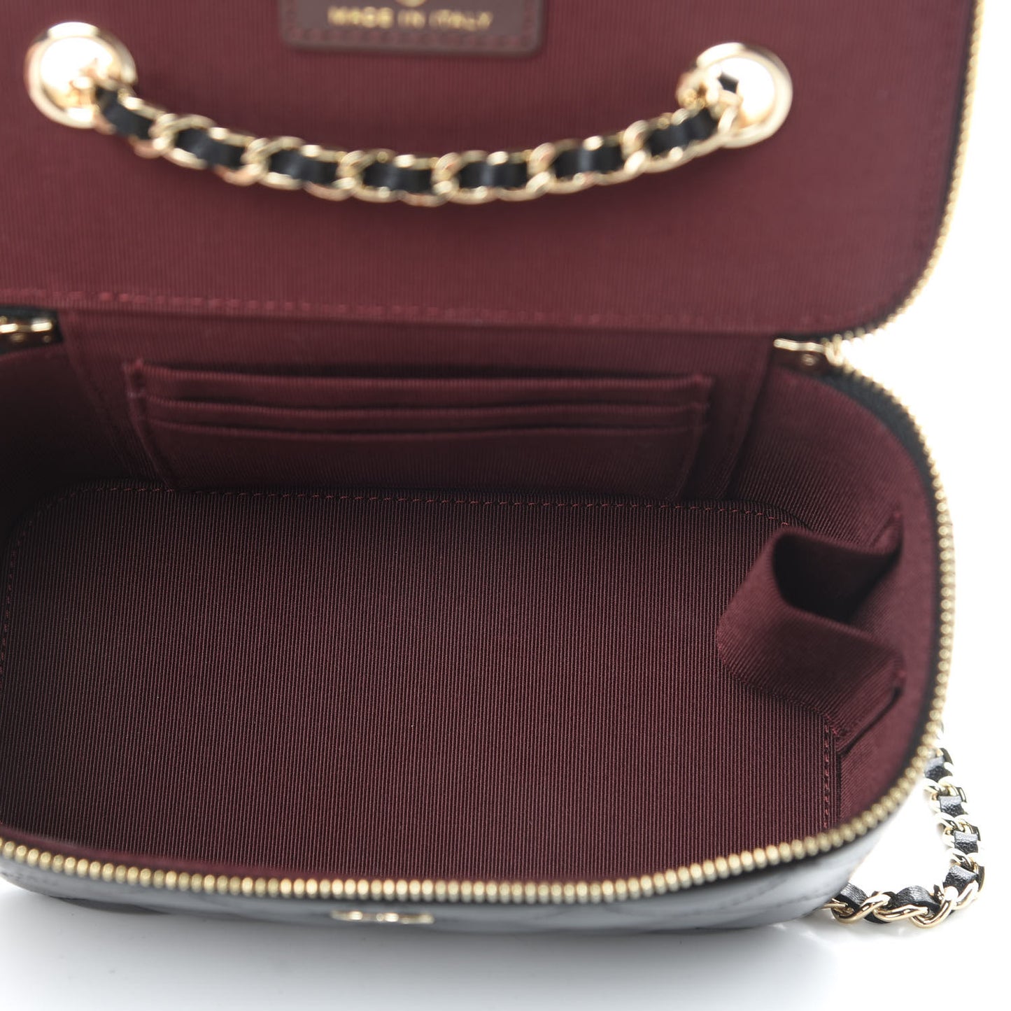 Lambskin Quilted Small Vanity Case With Chain Black