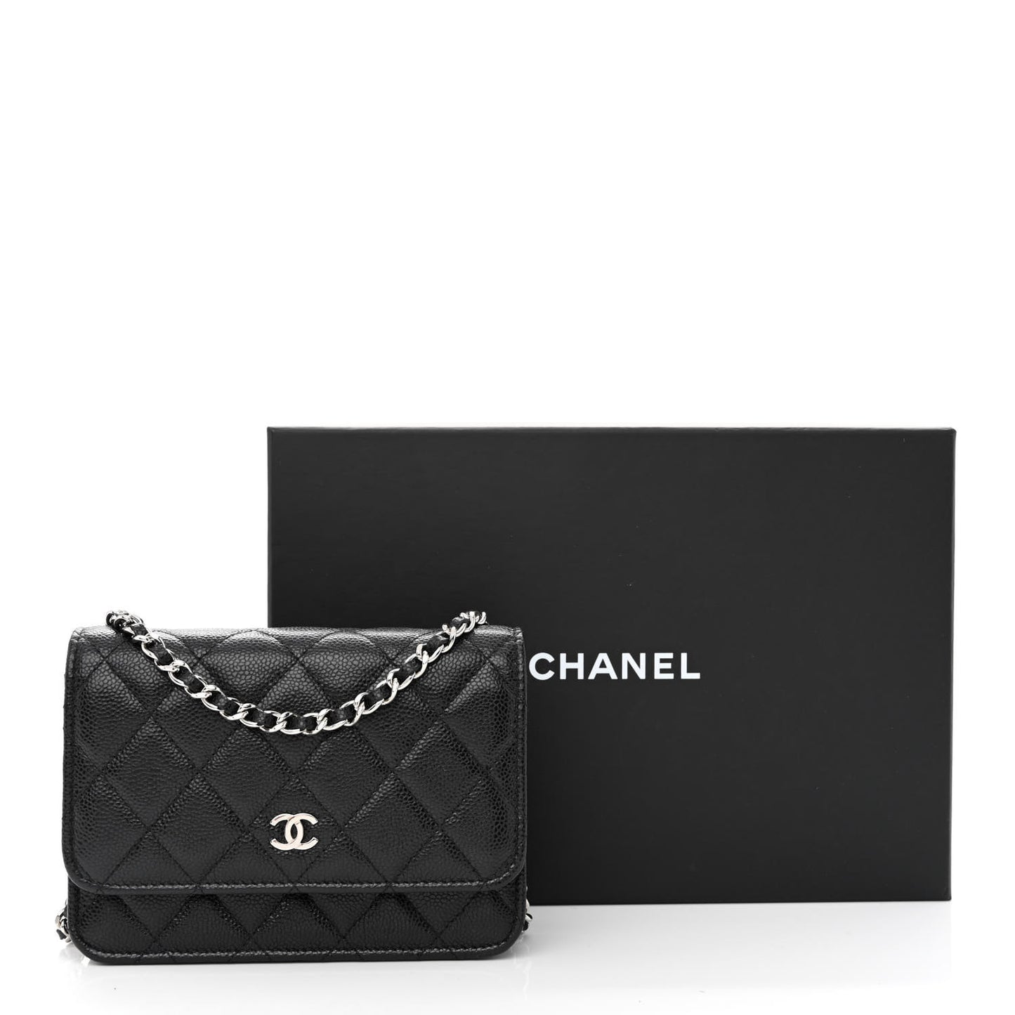 Caviar Quilted Mini Wallet On Chain WOC Black