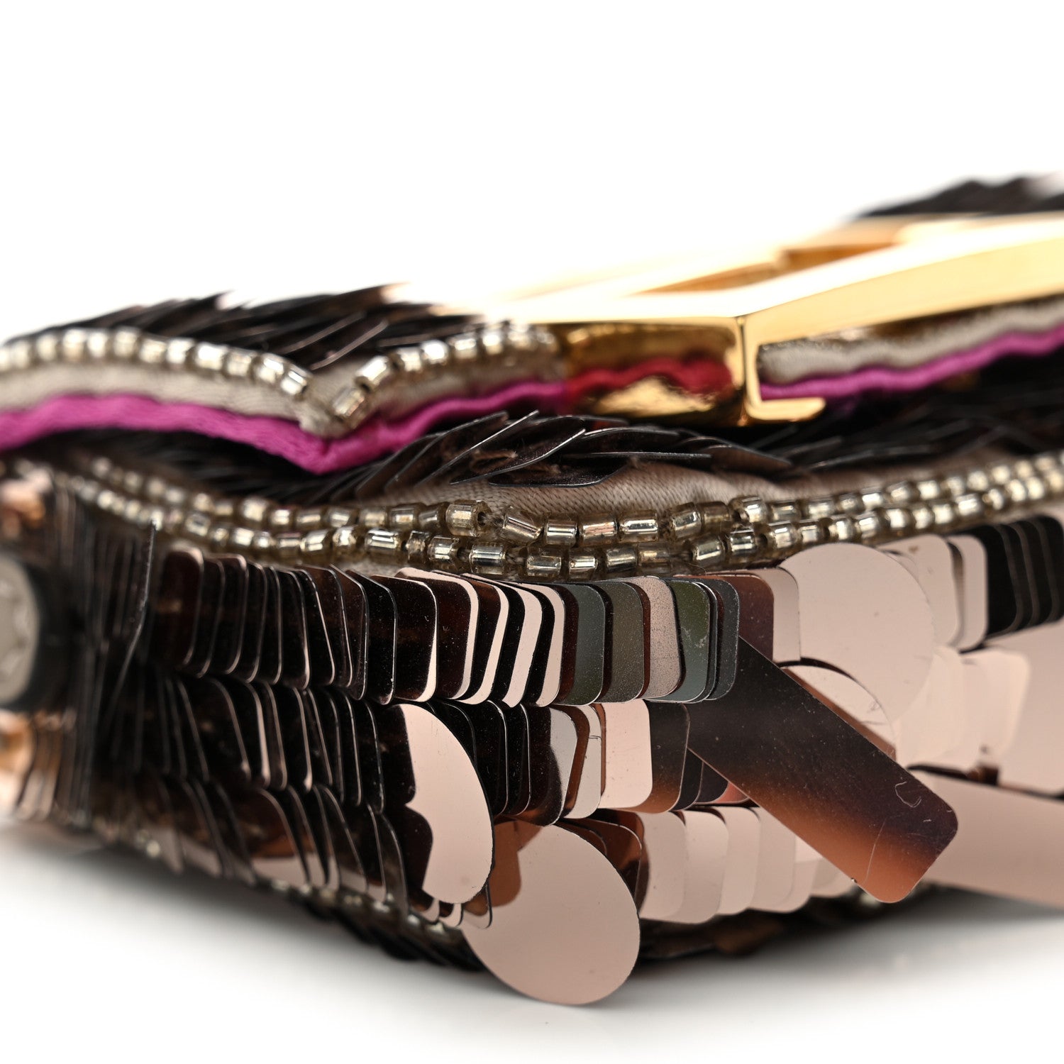 Fendi Sequin Paillettes Shiny Nappa Sex and the City Nano Maxi Buckle Baguette Charm Tortora 8 of 12