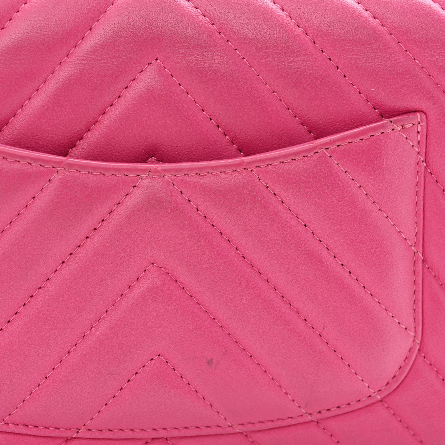Lambskin Chevron Quilted Mini Rectangular Flap Dark Pink