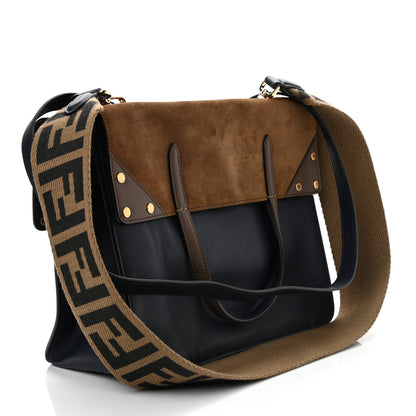 Fendi Vitello Grace Suede Large Flip Tote Midnight Marrone 4 of 11