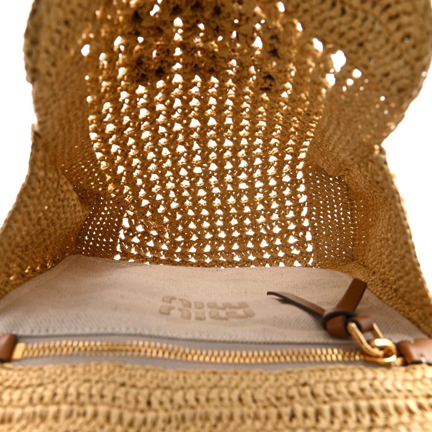 Raffia Crochet Woven Tote Bag Beige