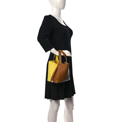 Hermes Taurillon Clemence Casaque Picotin Lock 18 PM Lime Sesame 2 of 13