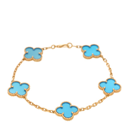Van Cleef & Arpels 18K Yellow Gold Blue Agate 5 Motifs Vintage Alhambra Bracelet 1 of 5