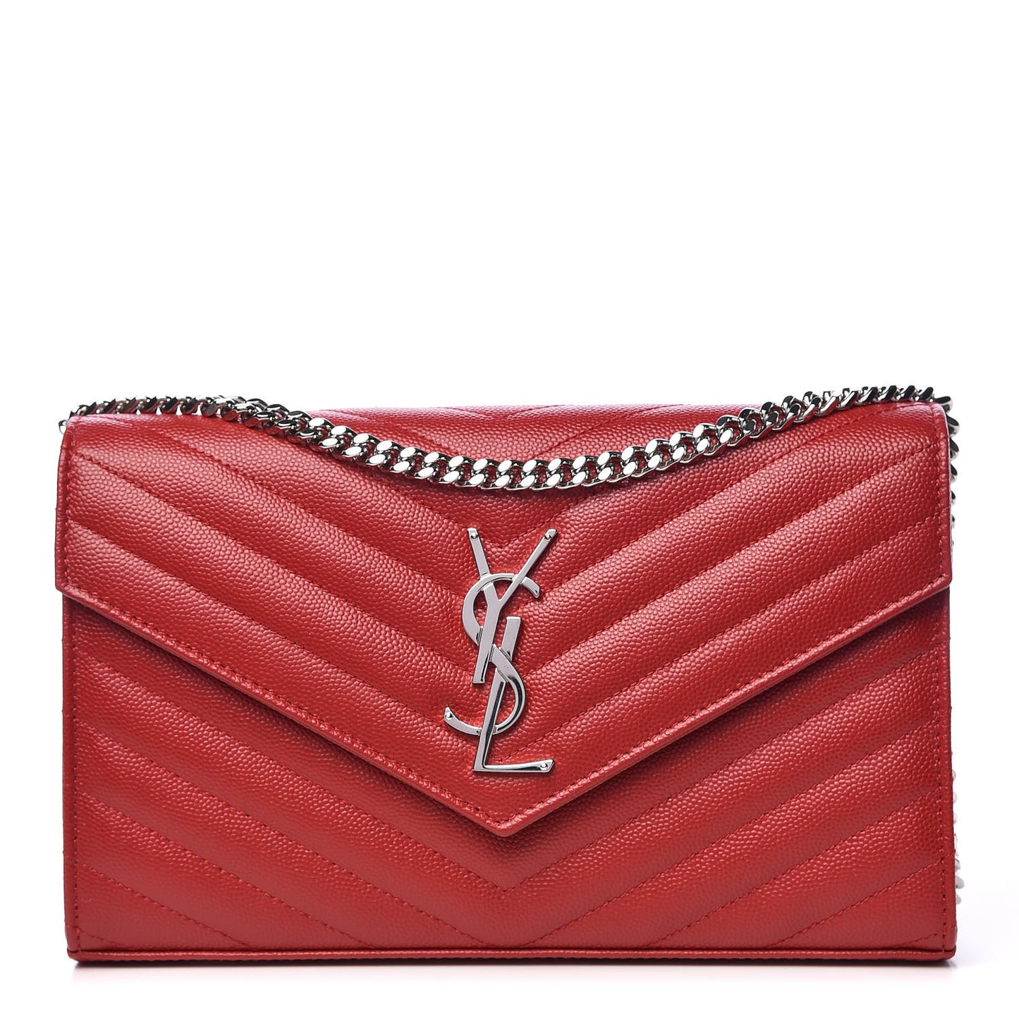 Grain De Poudre Matelasse Chevron Monogram Chain Wallet New Red