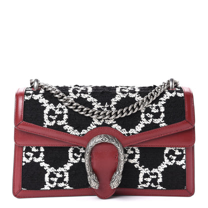 Gucci Tweed GG Monogram Small Dionysus Shoulder Bag Black White Romantic Cherry 1 of 11