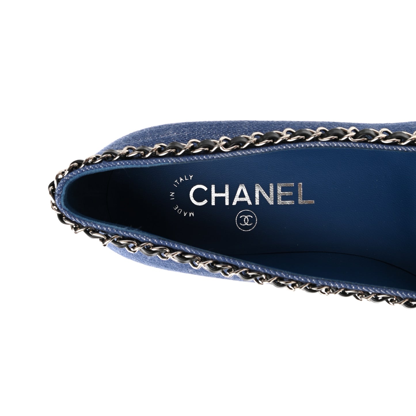 Denim Grosgrain Chain Cap Toe Pumps 38 Blue Black
