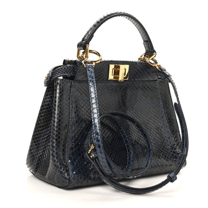 Fendi Python Shiny Nappa Mini Peekaboo Iconic Satchel Blue Jeans 3 of 9