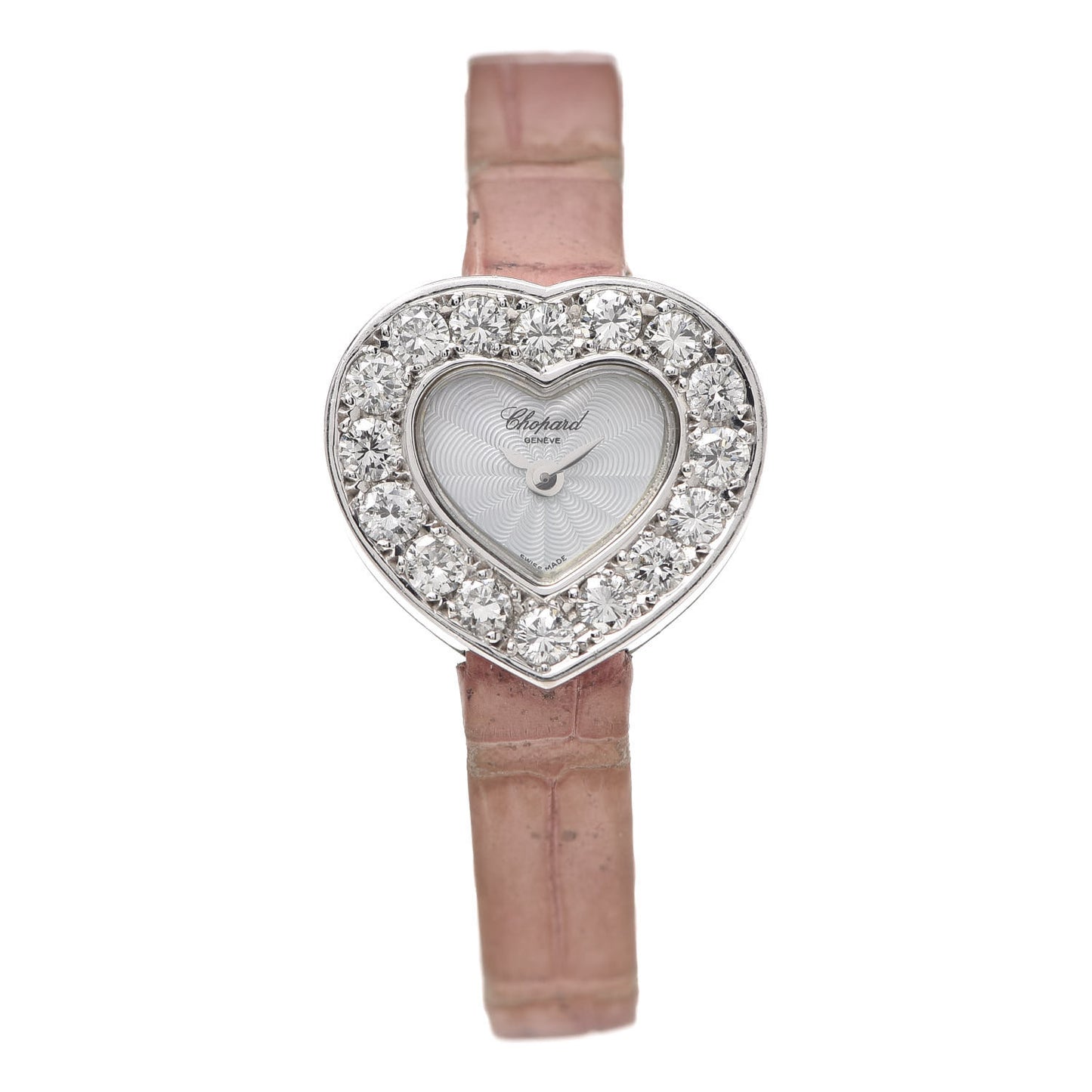 18K White Gold Alligator Diamond Bezel 22mm Heart Quartz Watch