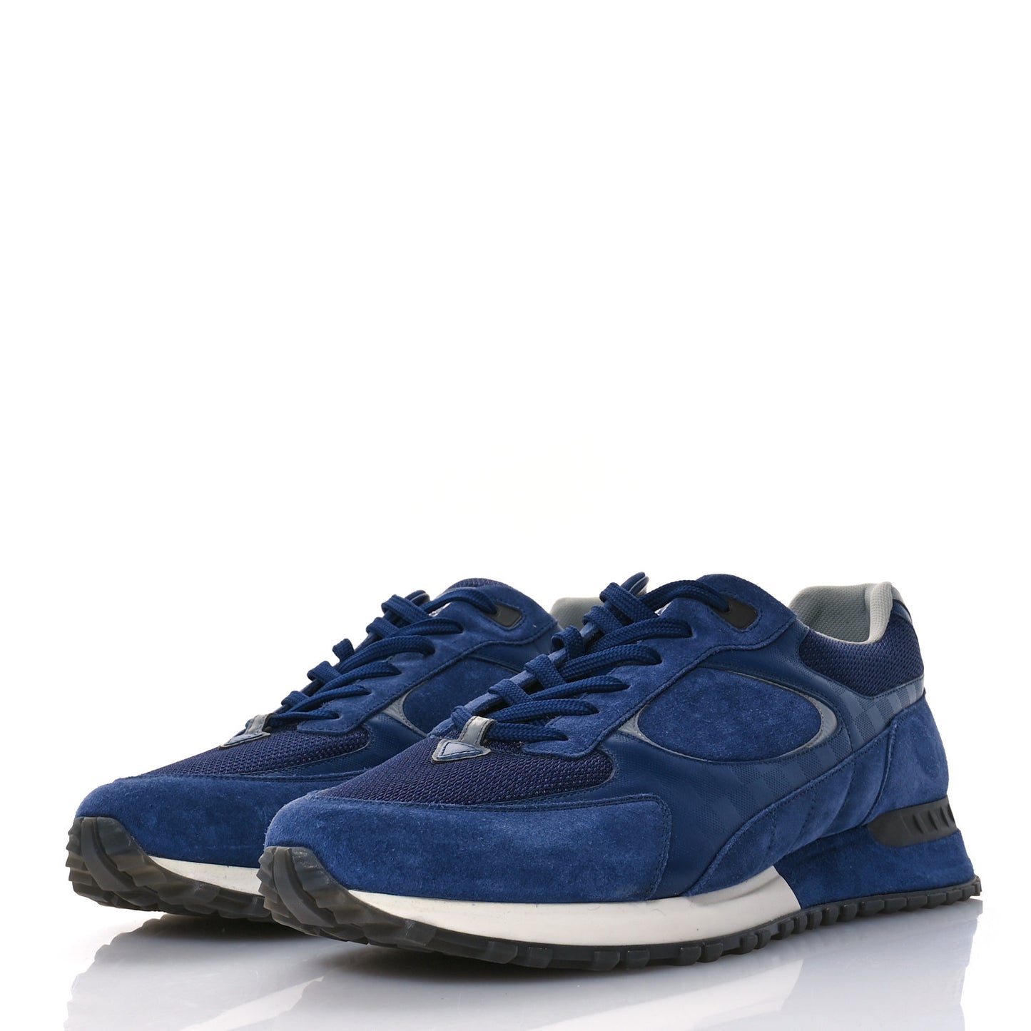 Calfskin Suede Damier Run Away Sneakers 10 Blue