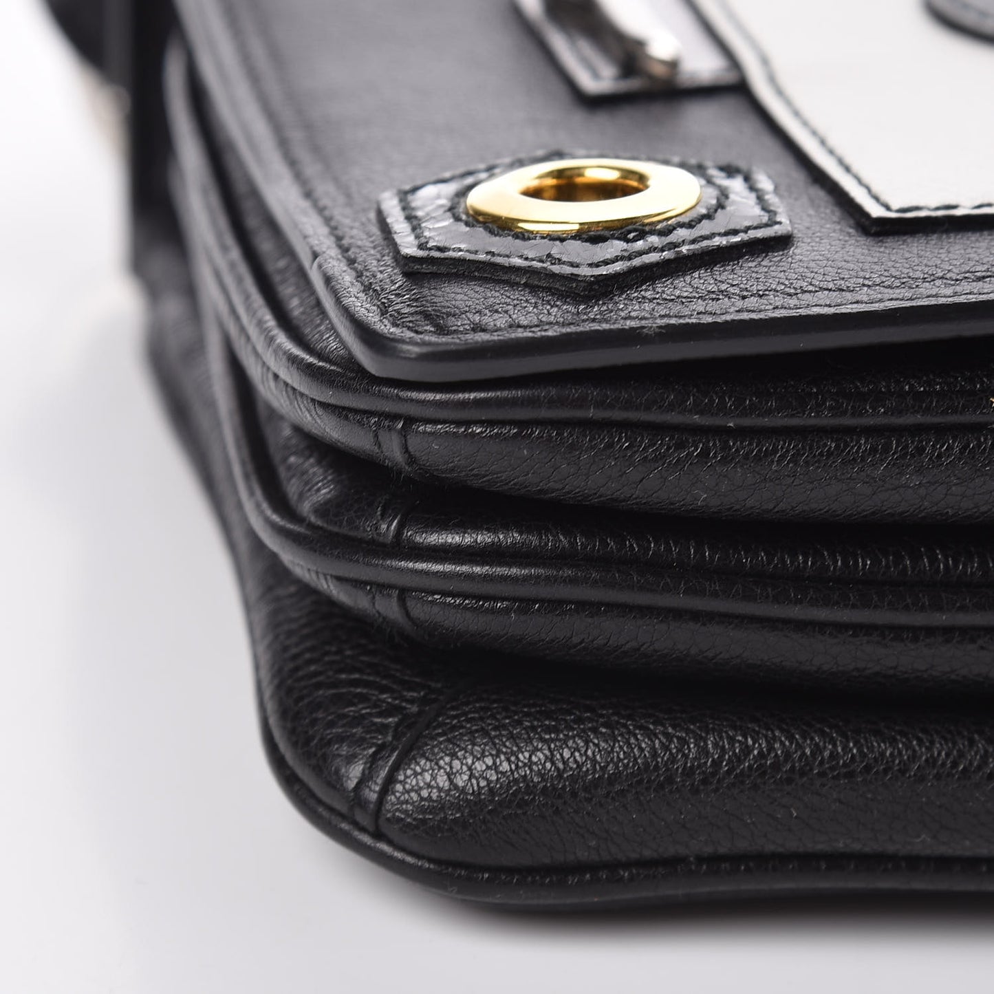 Grained Calfskin Saffiano Robot Shoulder Bag Black White