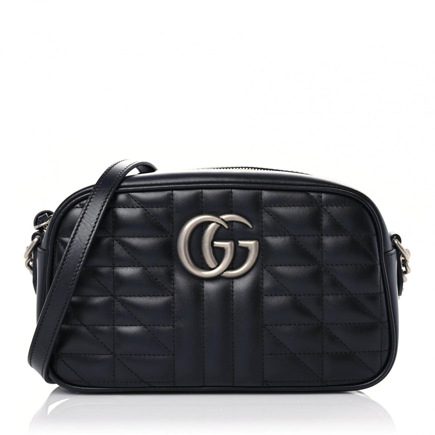 Calfskin Matelasse Aria Small GG Marmont Chain Shoulder Bag Black
