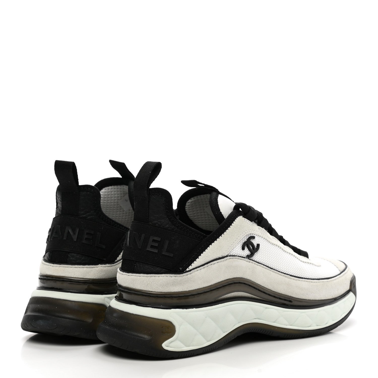 Chanel Velvet Calfskin Mixed Fibers CC Sneakers 36 White Black 4 of 9