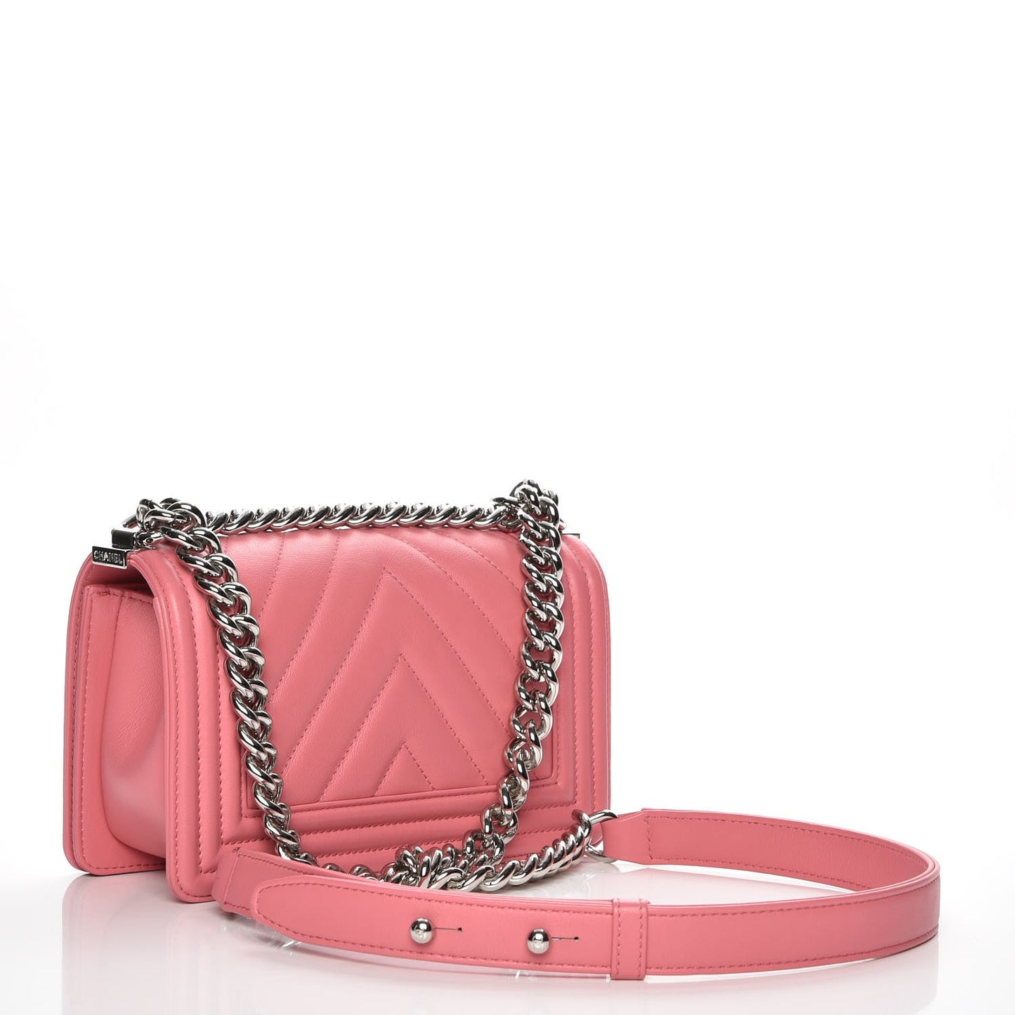 Calfskin Chevron Quilted Small Boy Flap Pink