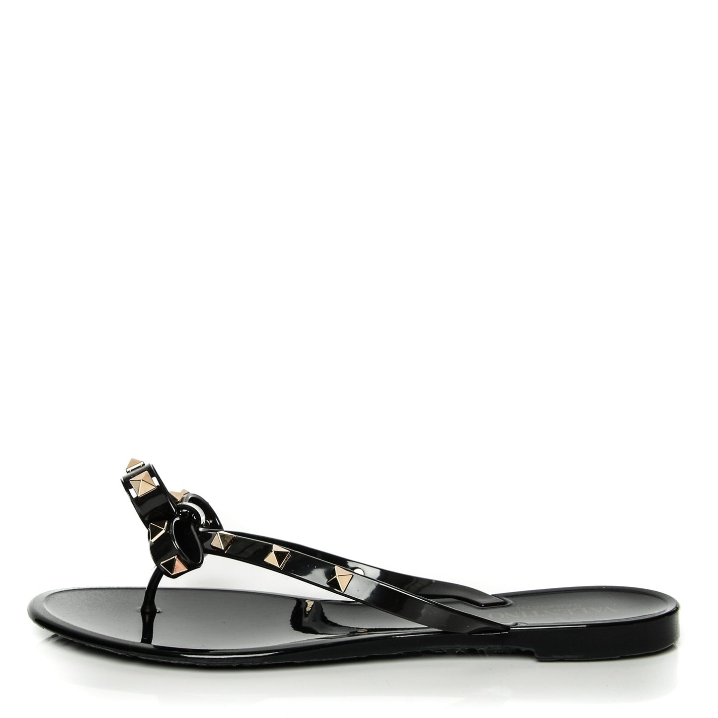 PVC Jelly Rockstud Bow Thong Sandals 39 Black