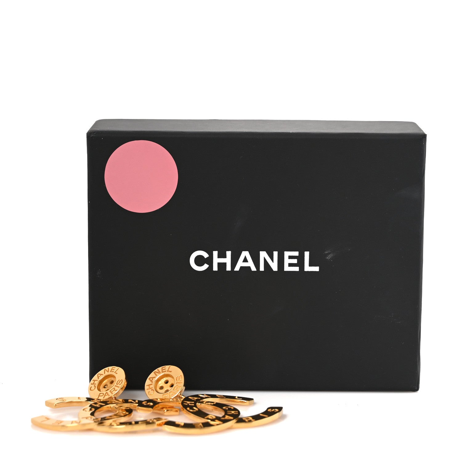 Chanel Metal Large Paris Button Earrings Gold 5 of 5
