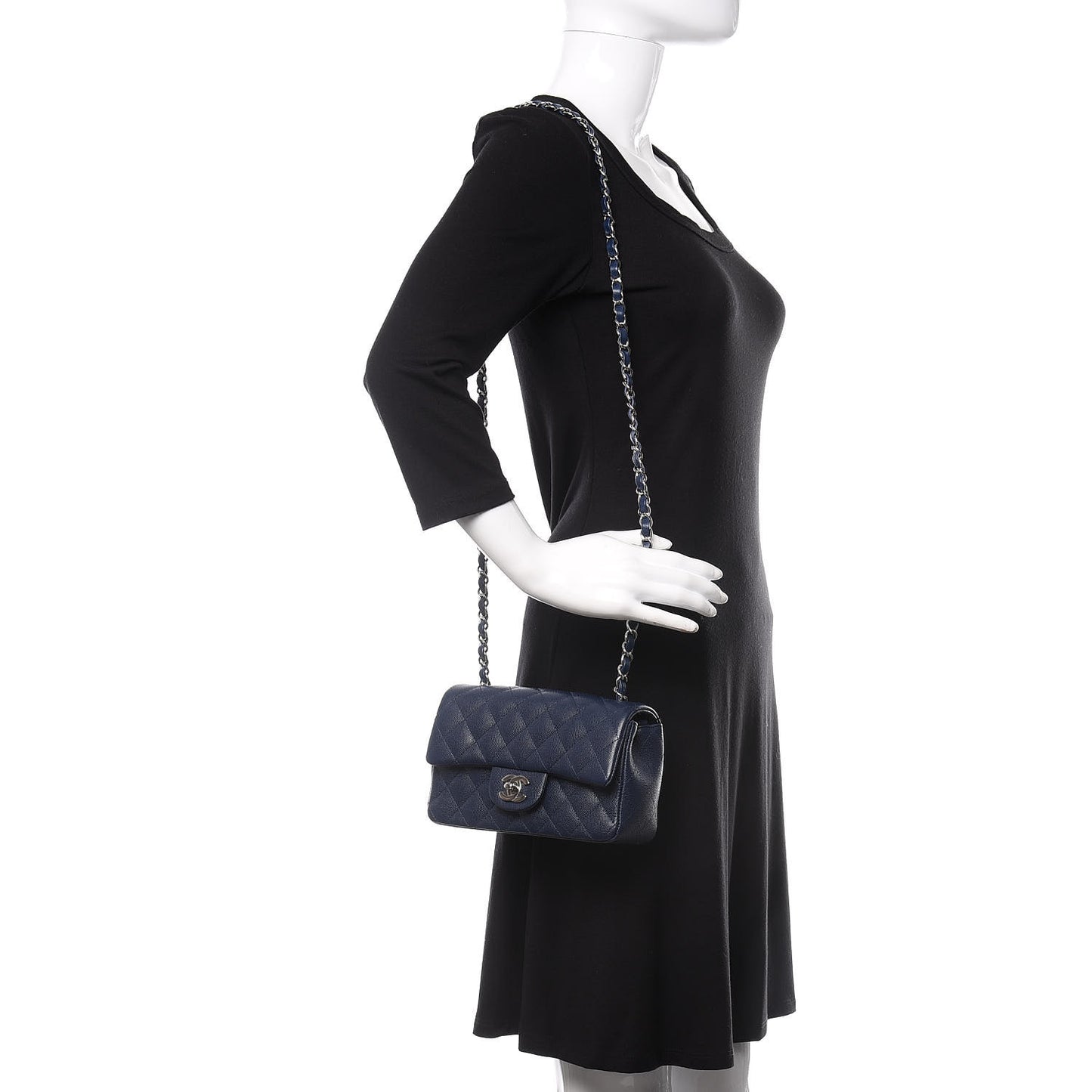 Caviar Quilted Mini Rectangular Flap Navy