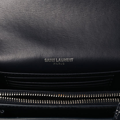 Saint Laurent Calfskin Crocodile Embossed Monogram Sunset Chain Wallet Navy 7 of 12