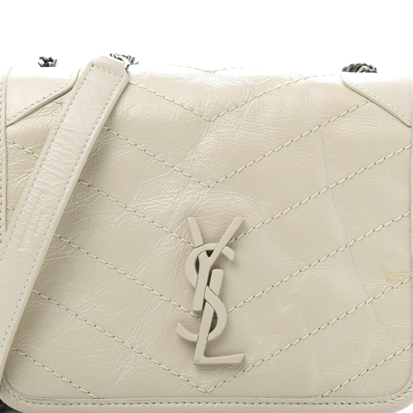 Crinkled Calfskin Matelasse Monogram Niki Chain Wallet Crema Soft