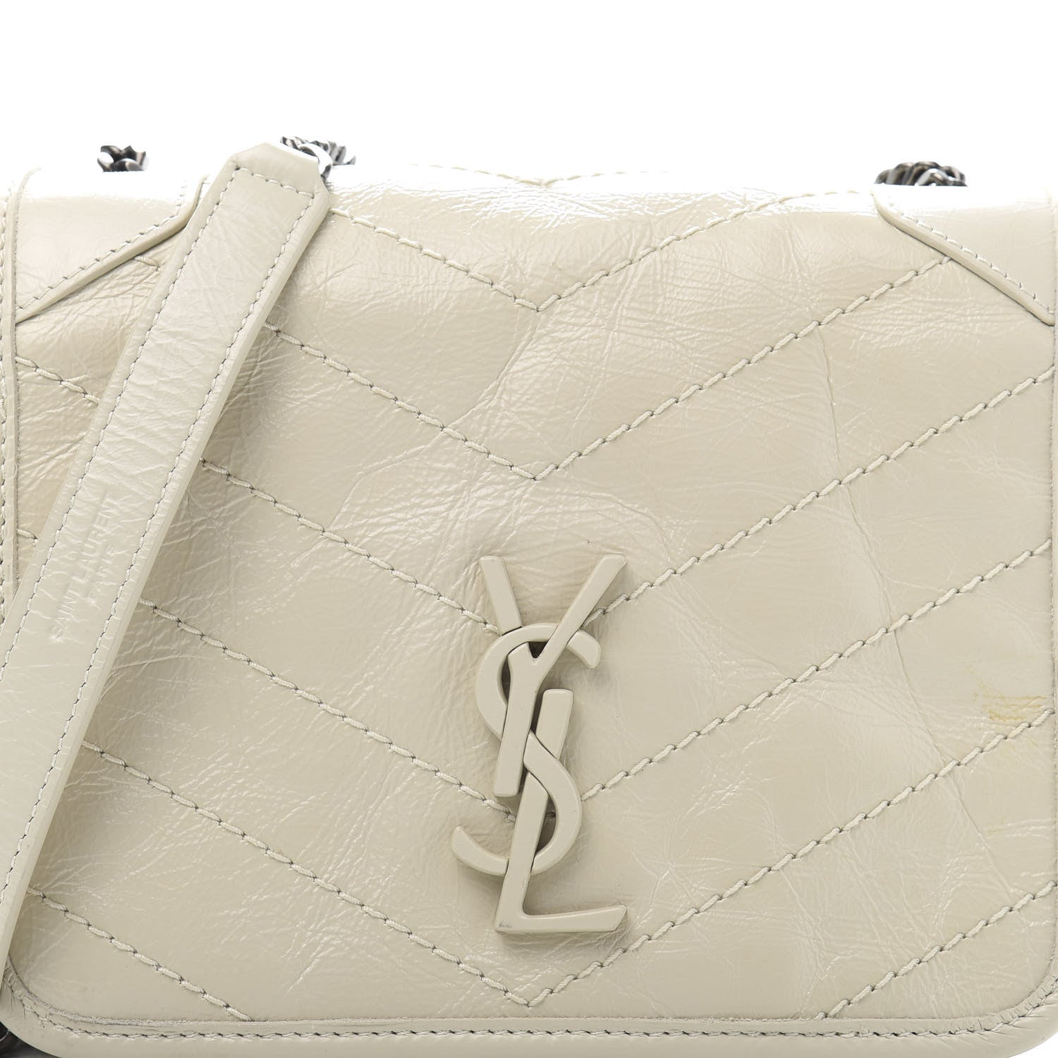 Saint Laurent Crinkled Calfskin Matelasse Monogram Niki Chain Wallet Crema Soft 9 of 10