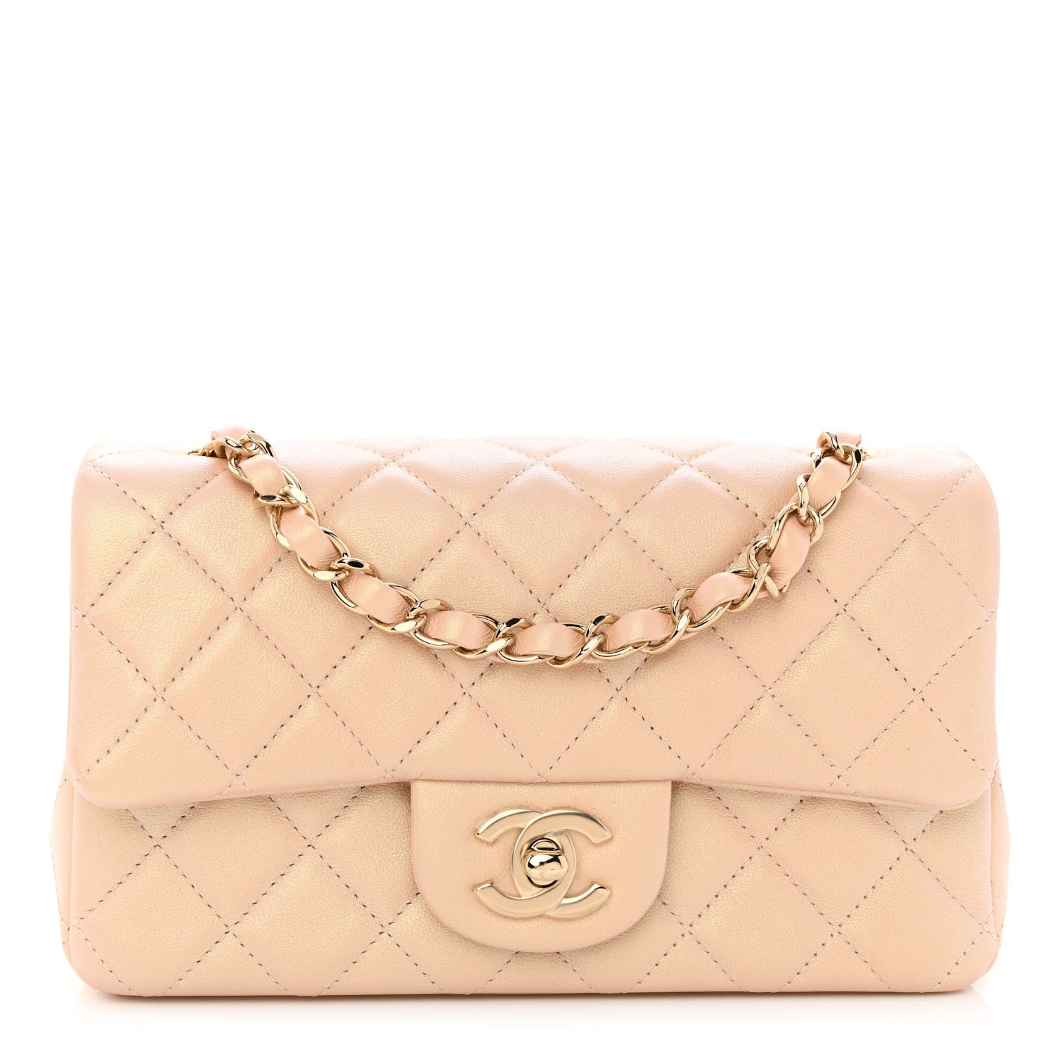 Chanel Iridescent Lambskin Quilted Mini Rectangular Flap Beige 1 of 11