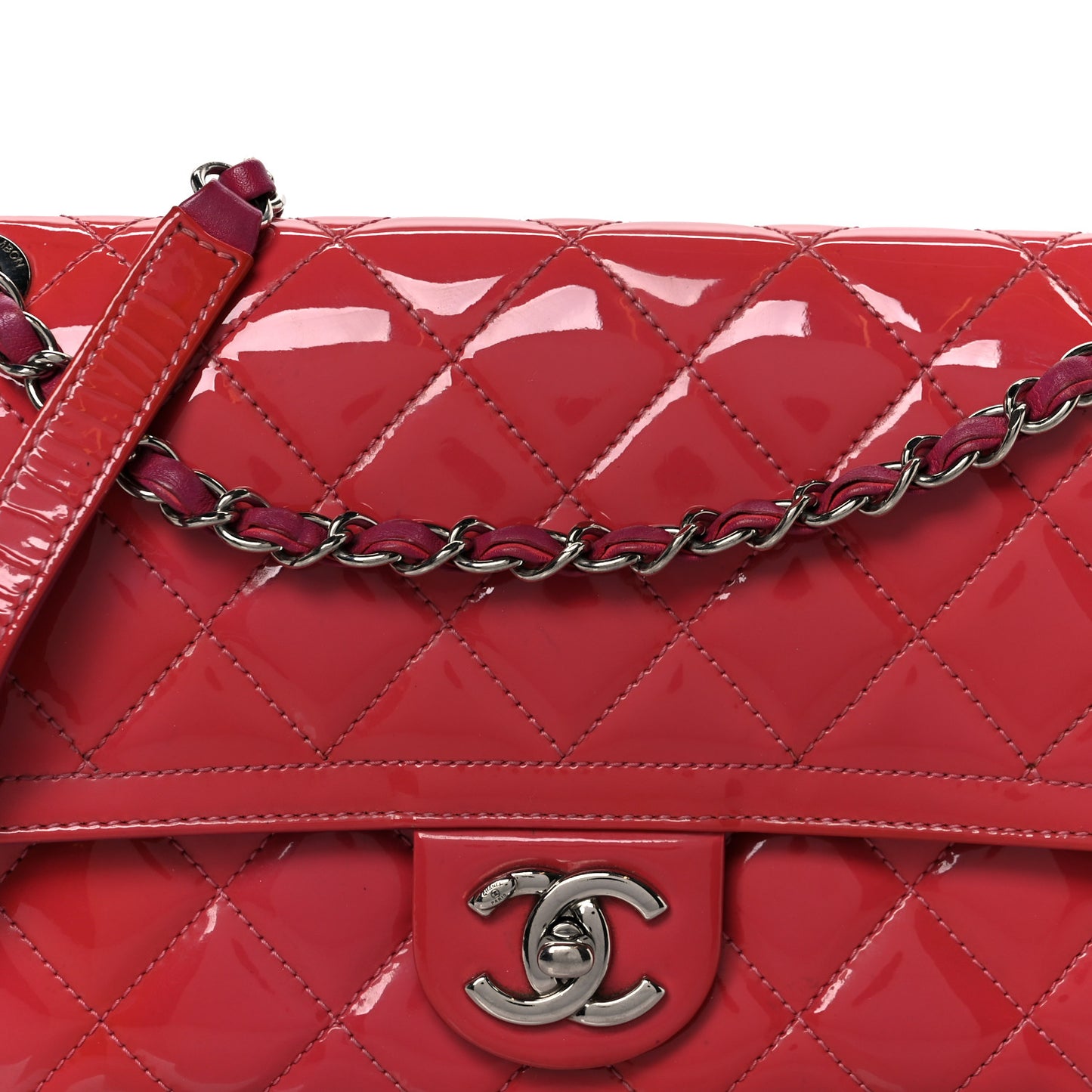 Patent Quilted Large Coco Shine Flap Pink