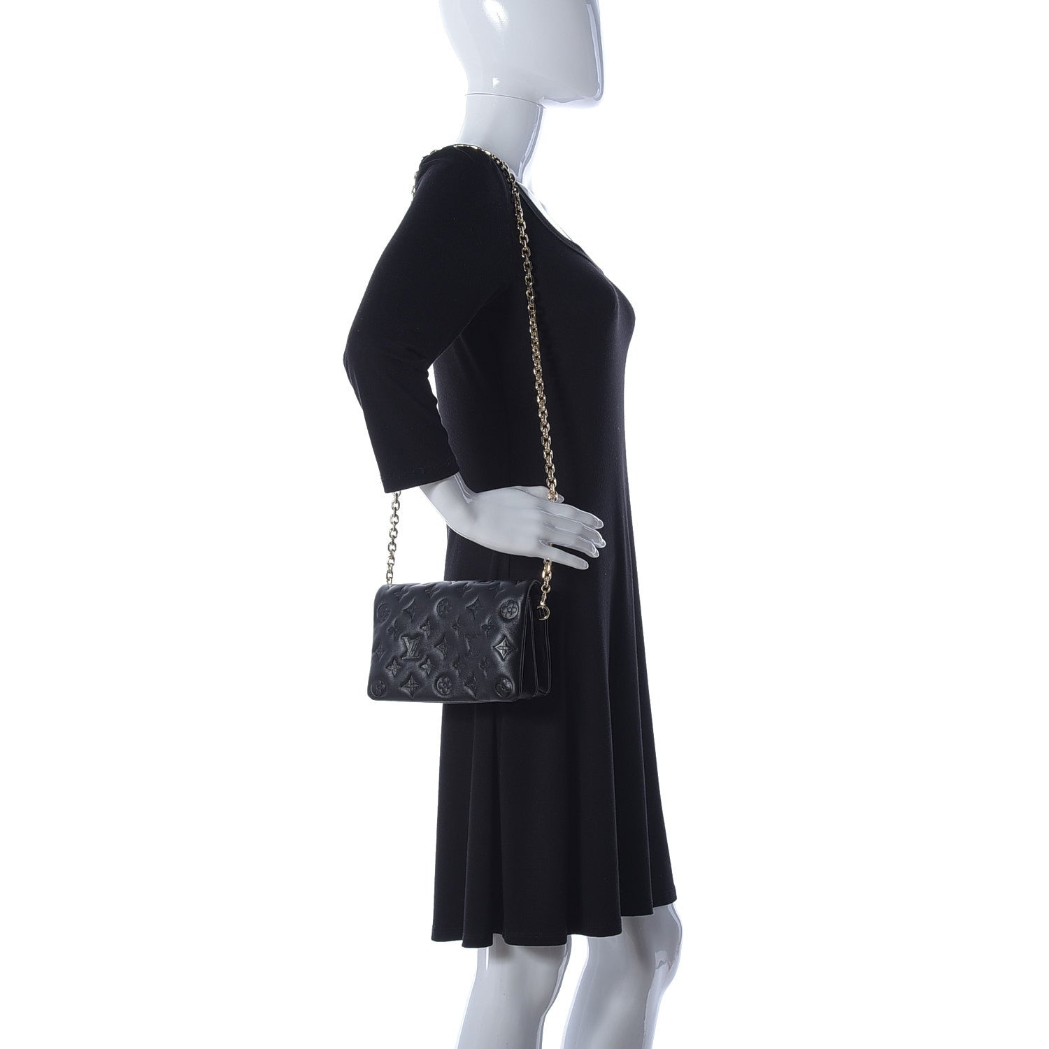 Louis Vuitton Lambskin Embossed Monogram Pochette Coussin Black 2 of 9