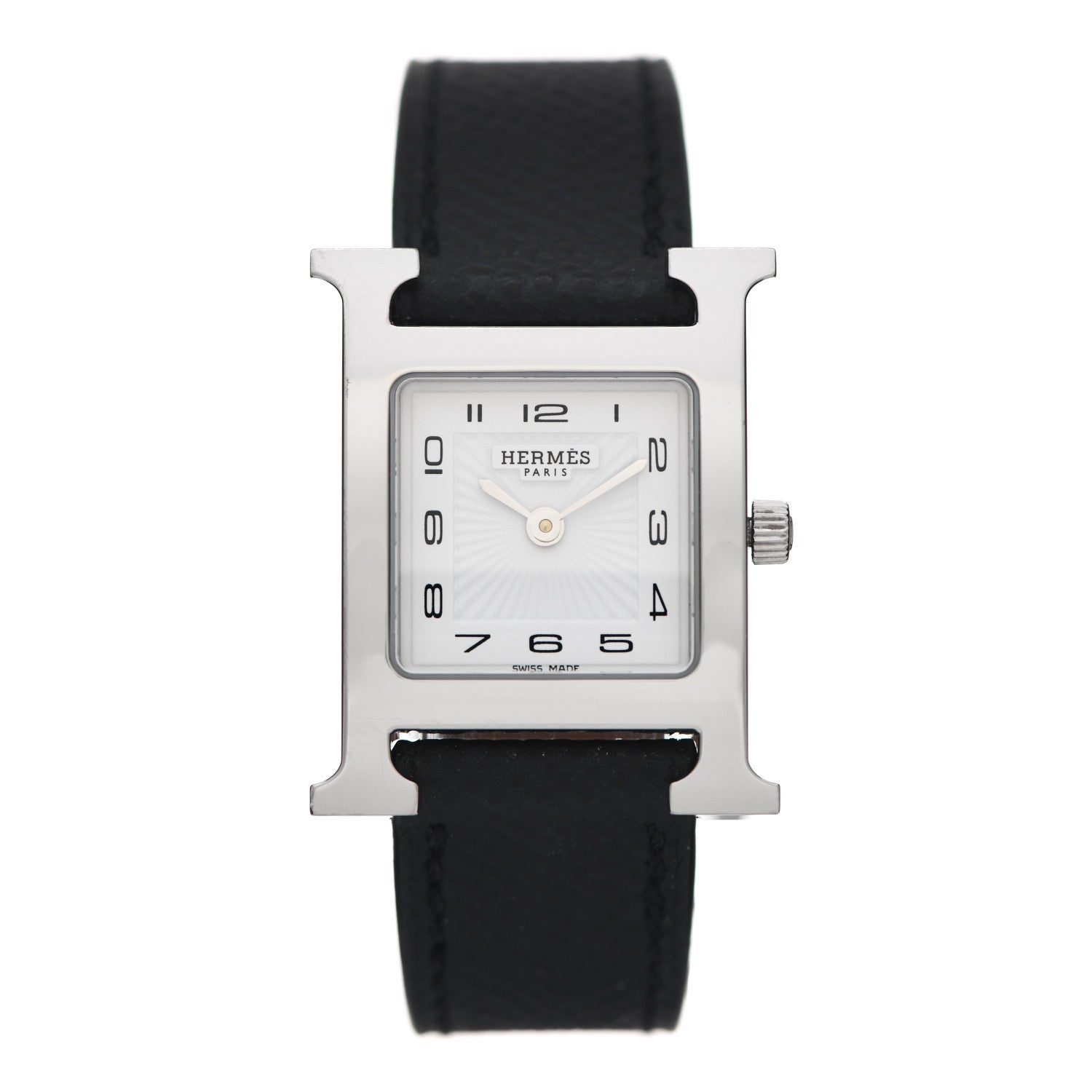 Hermes Stainless Steel Epsom 21mm Heure H Hour Quartz Watch Noir 1 of 5