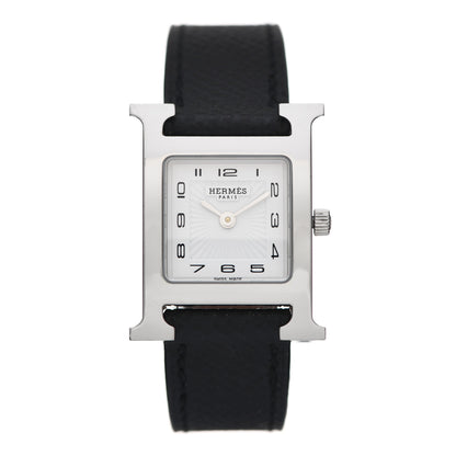 Hermes Stainless Steel Epsom 21mm Heure H Hour Quartz Watch Noir 1 of 5