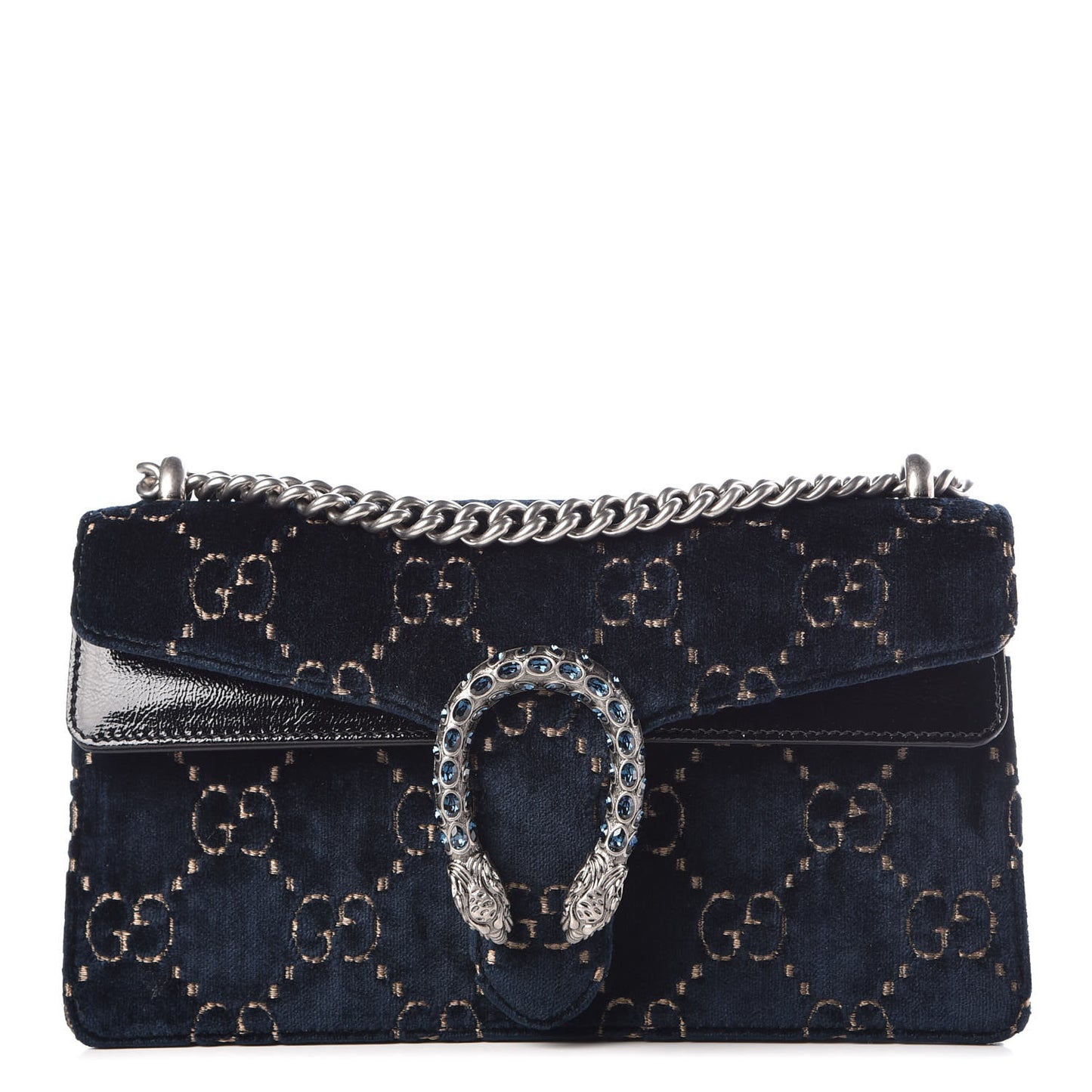 Velvet Skipper Crystal GG Monogram Small Dionysus Shoulder Bag Blue Beige Black