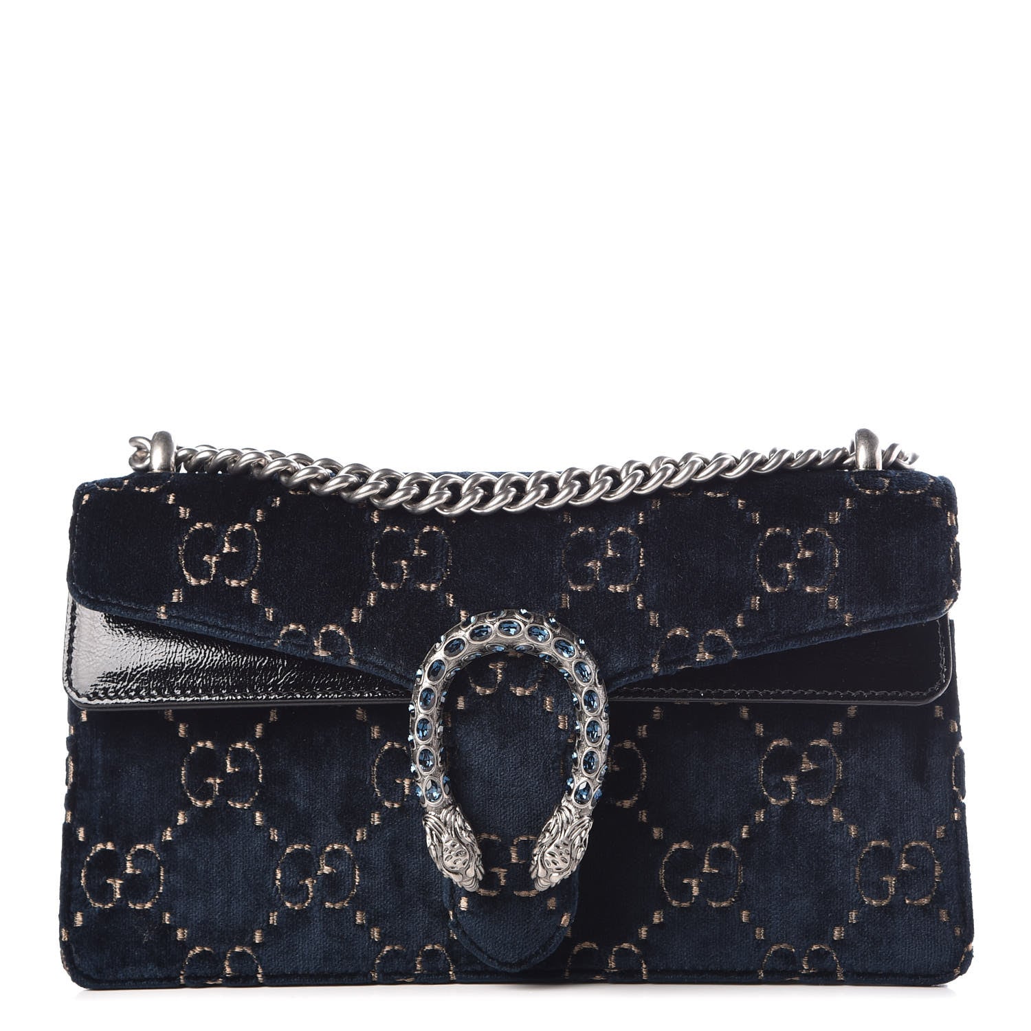 Gucci Velvet Skipper Crystal GG Monogram Small Dionysus Shoulder Bag Blue Beige Black 1 of 7