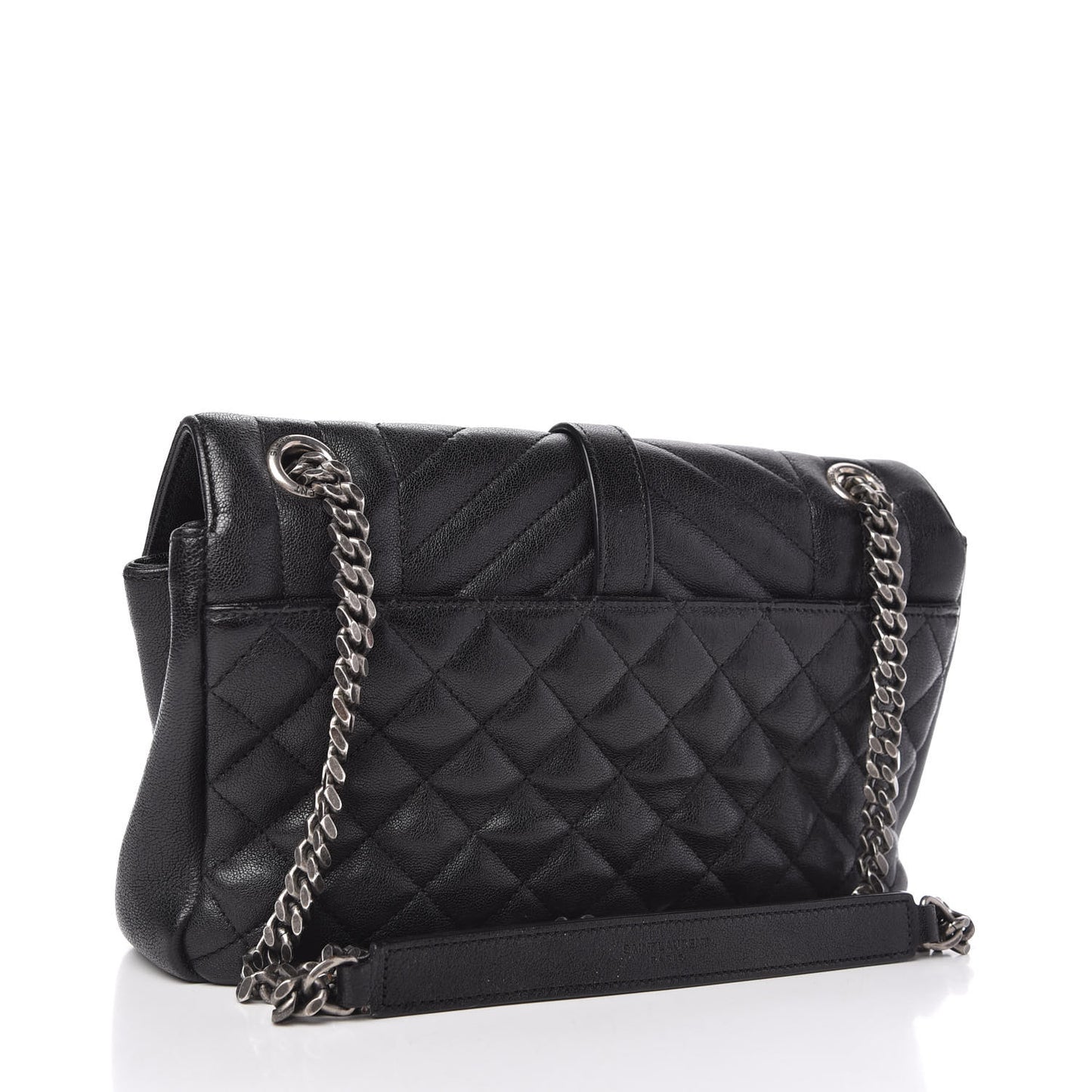 Sheepskin Tri-Quilt Monogram Medium College Bag Black