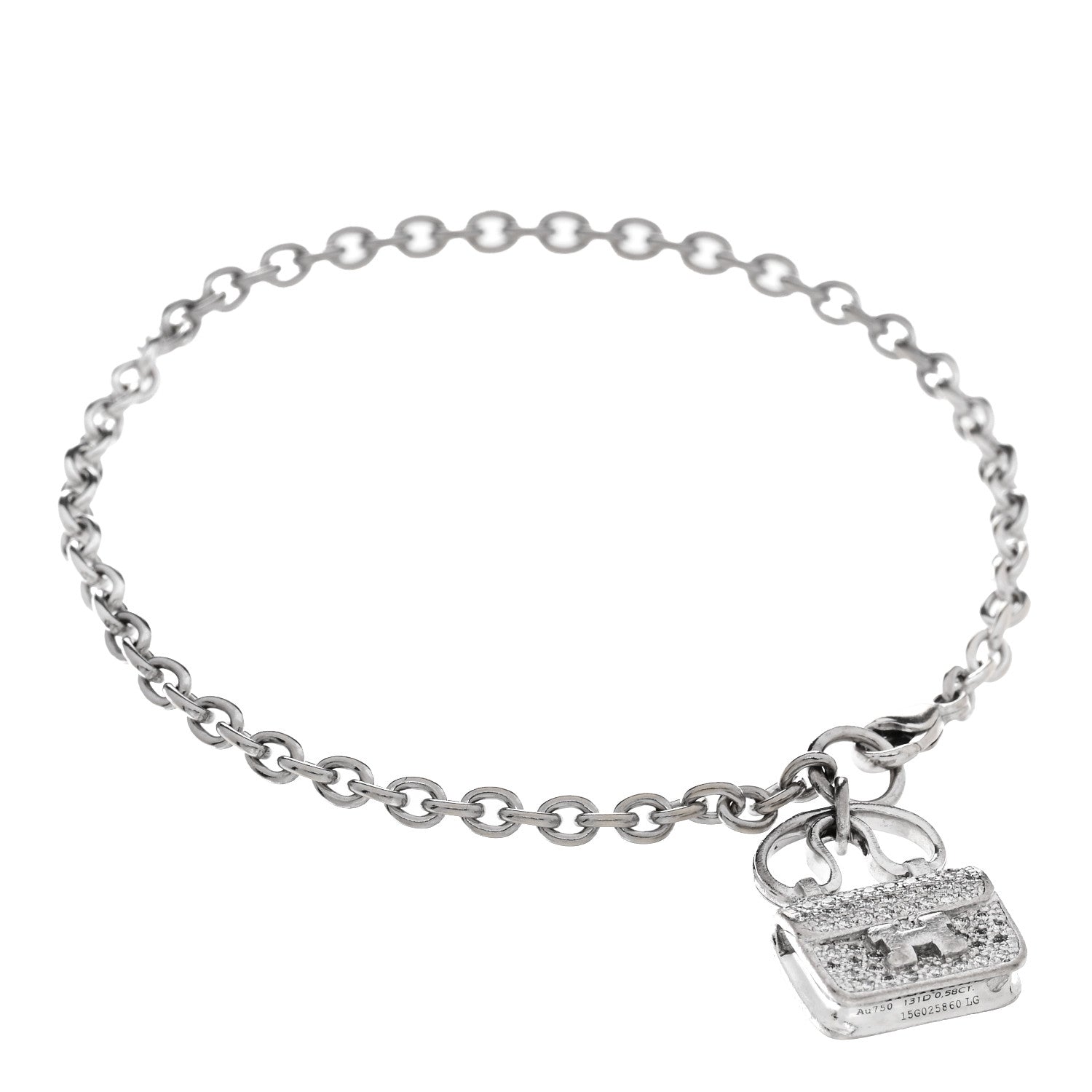 Hermes 18K White Gold Diamond Constance Amulettes Bracelet LG 1 of 3
