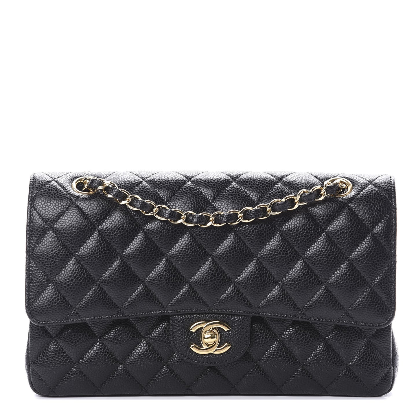 Caviar Quilted Medium Double Flap Black