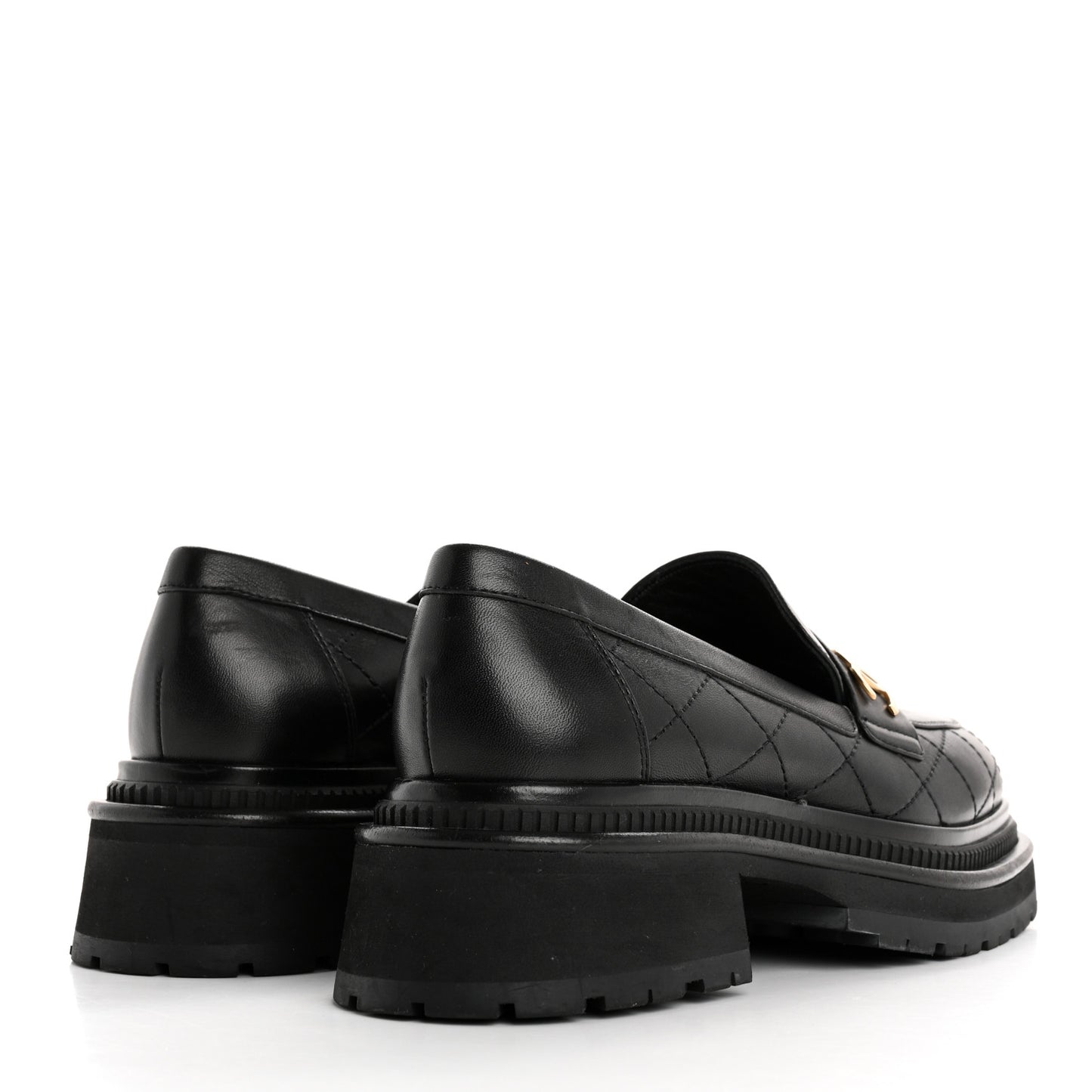 Calfskin Quilted CC Mocassin Loafers 38 Black