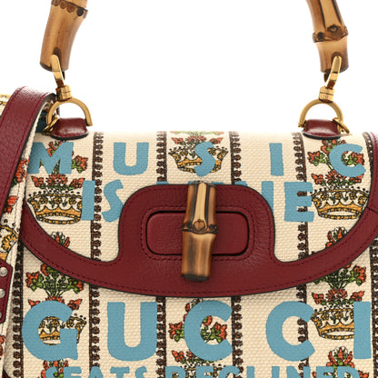 Gucci Canvas Calfskin 100 Centennial Music Medium Bamboo 1947 Top Handle Bag Ivory Red 7 of 12