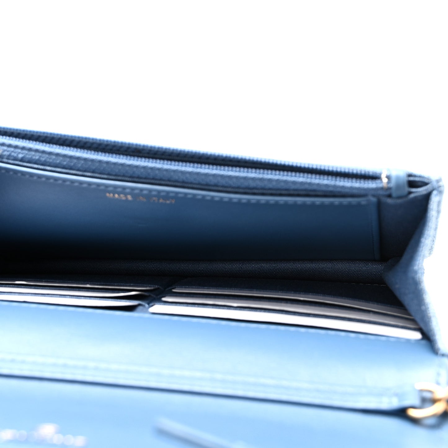 Denim Quilted CC Pearl Crush Wallet on Chain WOC Blue