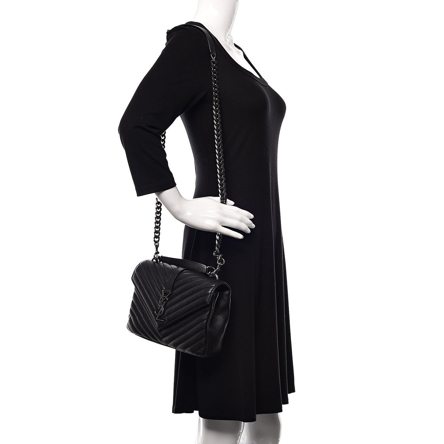 Sheepskin Matelasse Chevron Monogram Medium College Bag Black