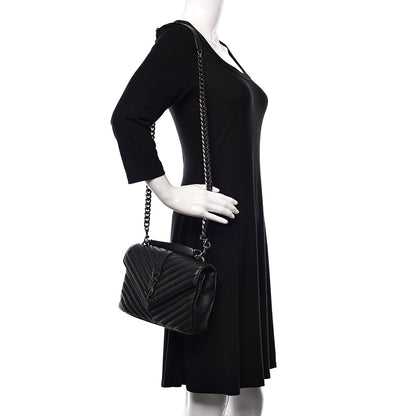 Saint Laurent Sheepskin Matelasse Chevron Monogram Medium College Bag Black 2 of 8