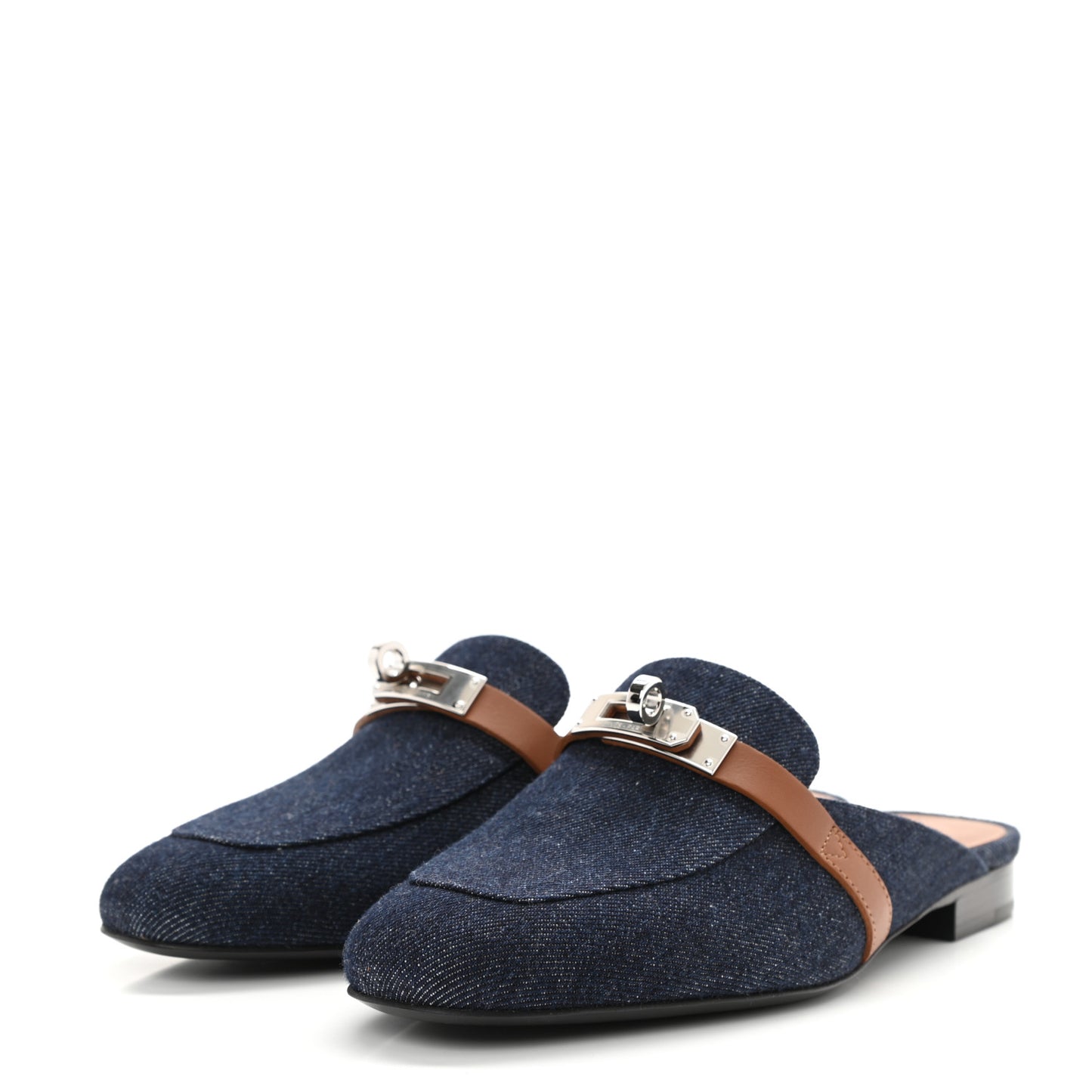 Calfskin Denim Oz Mules 36 Bleu Brut Gold
