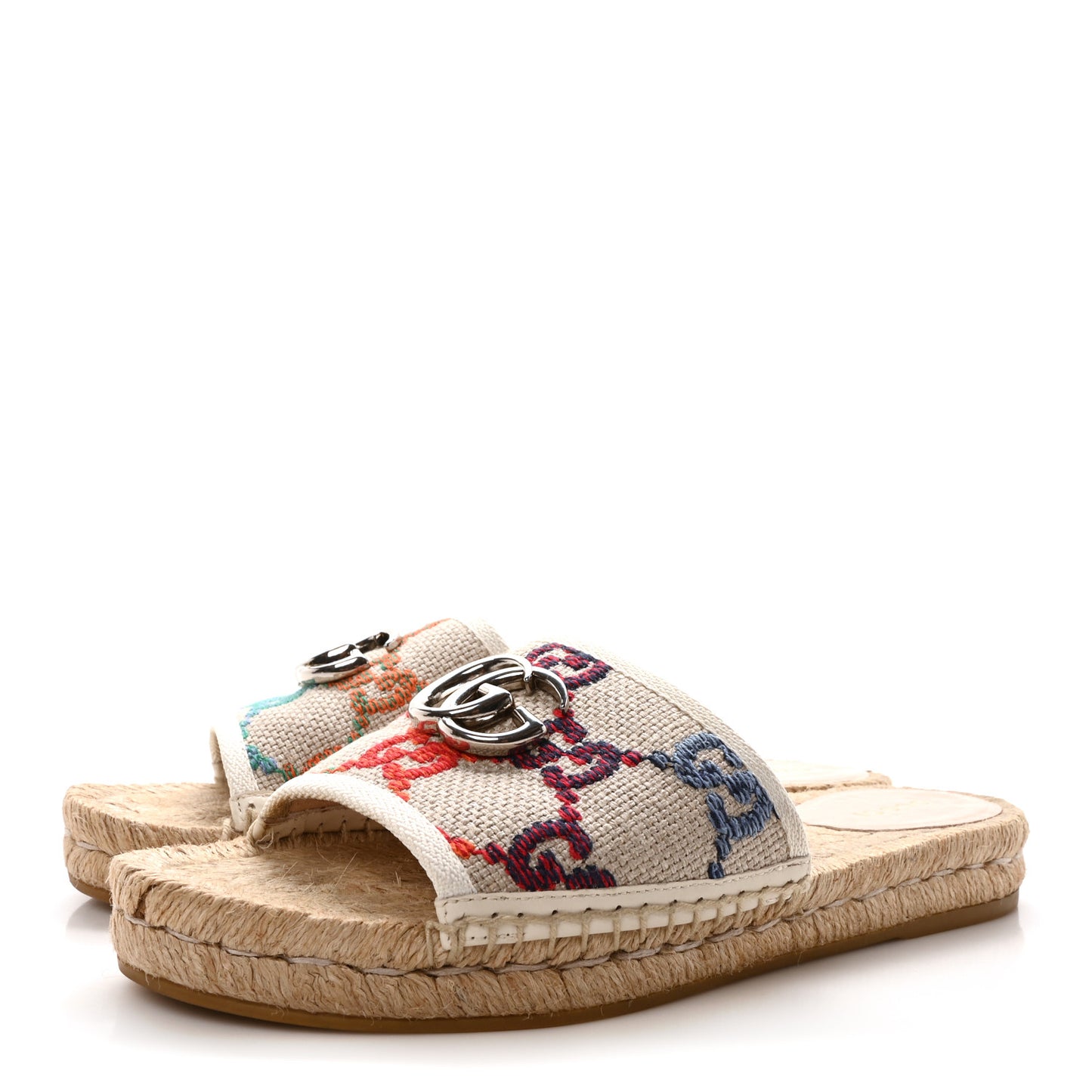Linen Psychedelic Mini GG Espadrille Slide Sandals 37.5 Multicolor