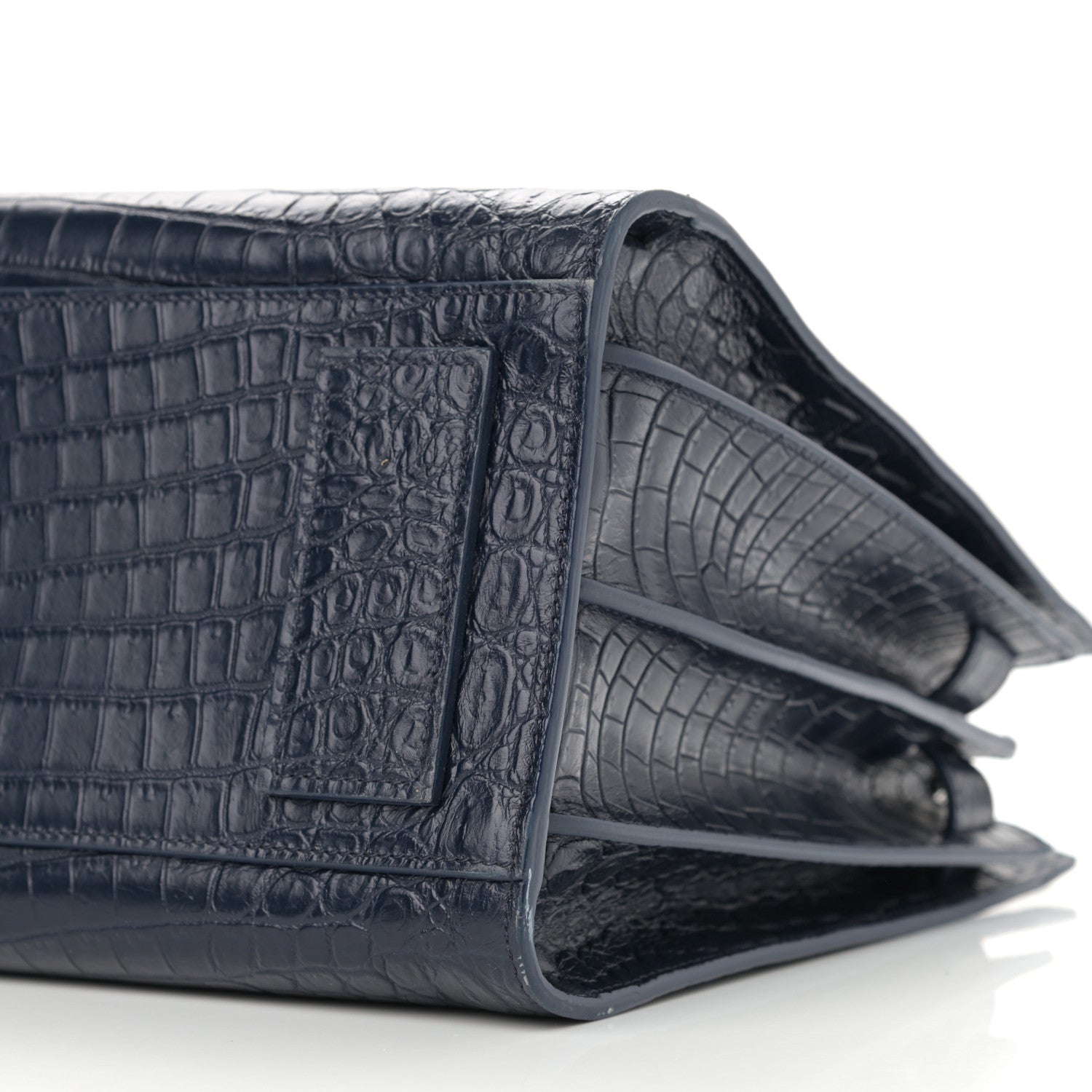 Saint Laurent Calfskin Crocodile Embossed Small Supple Sac de Jour Navy 10 of 11