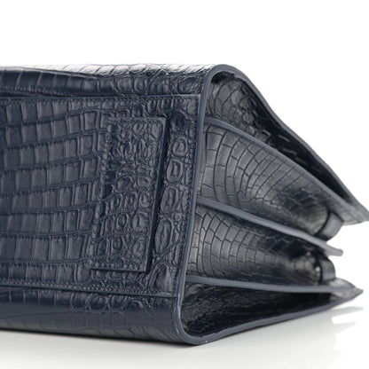 Saint Laurent Calfskin Crocodile Embossed Small Supple Sac de Jour Navy 10 of 11
